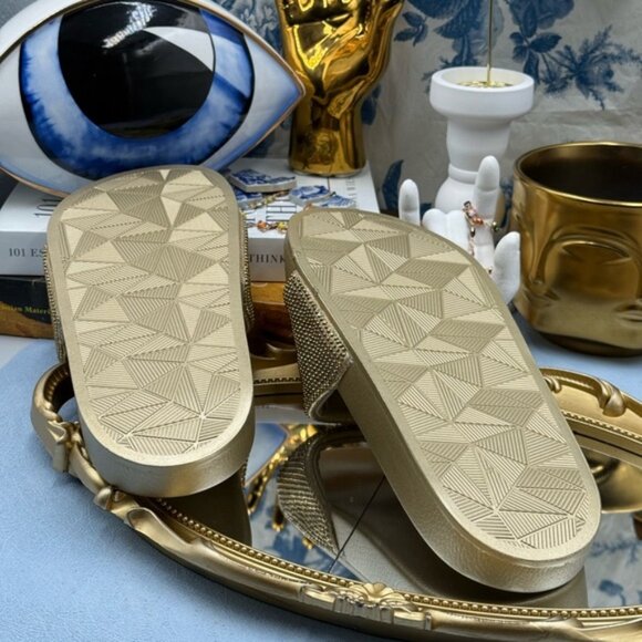 🆕 KURT GEIGER LONDON 🧿 NWOB Meena Eagle Gold Crystal Studded Slide, Sz US 7 - Picture 13 of 14